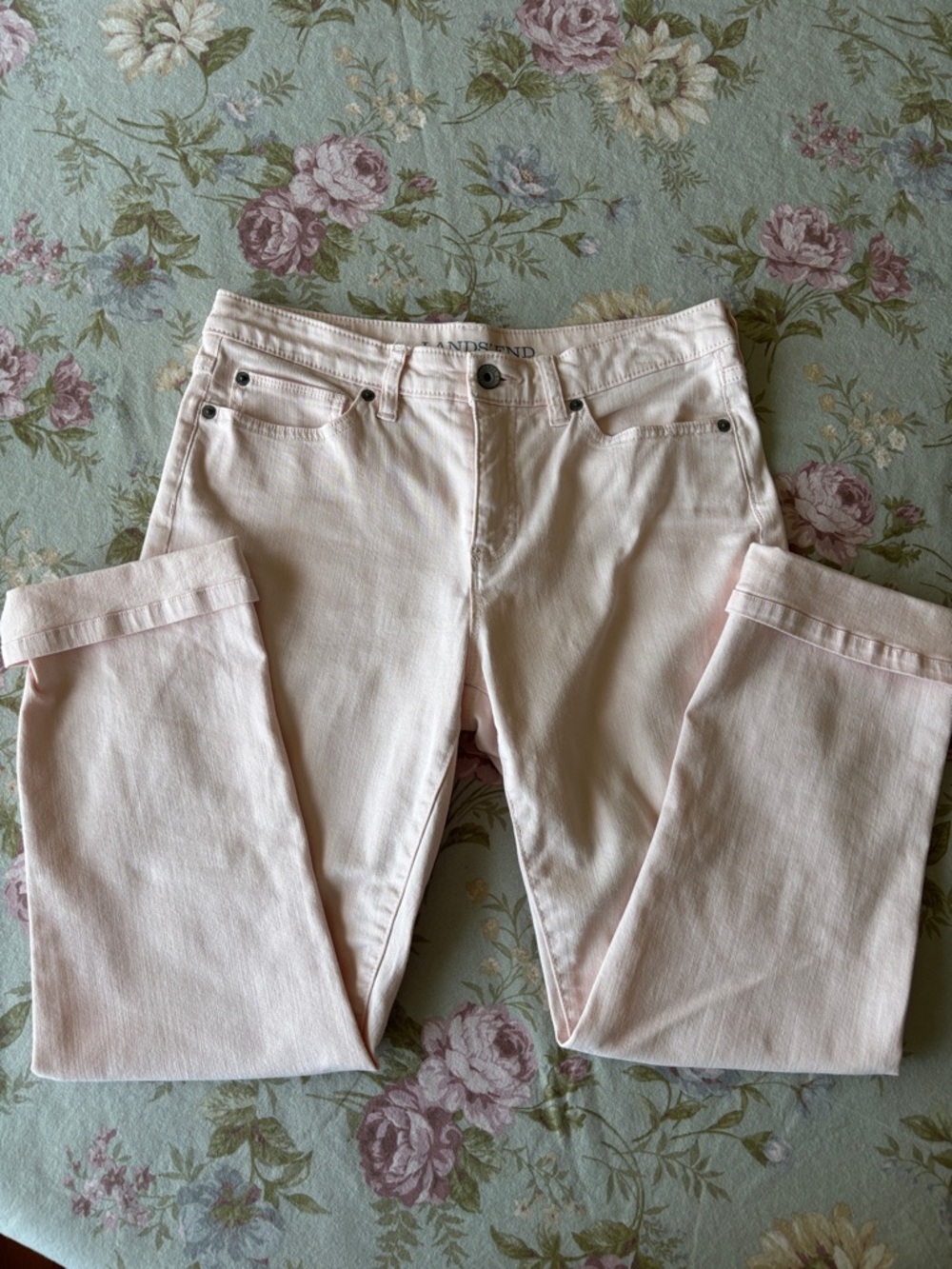 Lands' End Light Blush Mid Rise Crop Jeans